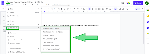 How to convert Google Docs format to Microsoft Word, PDF, and any other?